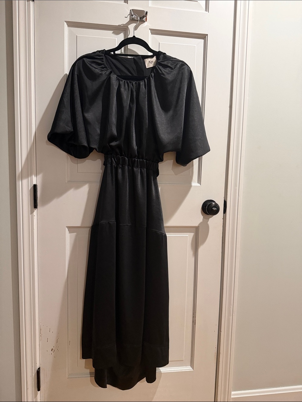 Aje Black Gathered-Waist Midi Dress